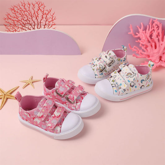 Toddler Girls Autumn Cute Printed Unicorn Pattern Low Top Canvas Shoes