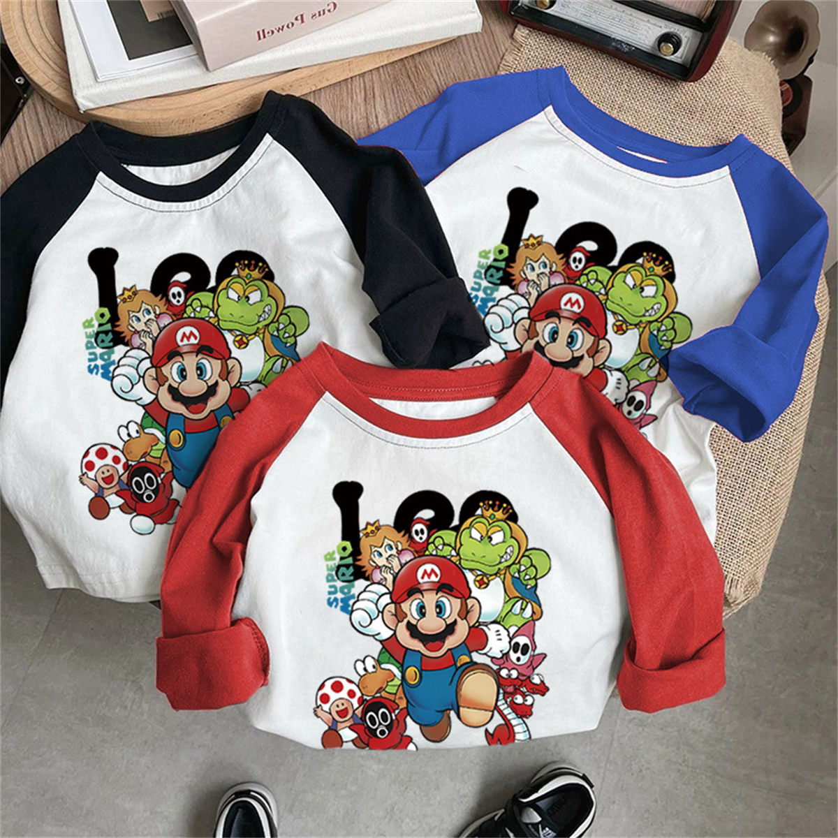 Baby cotton long sleeve t-shirt cute Mario bottoming shirt