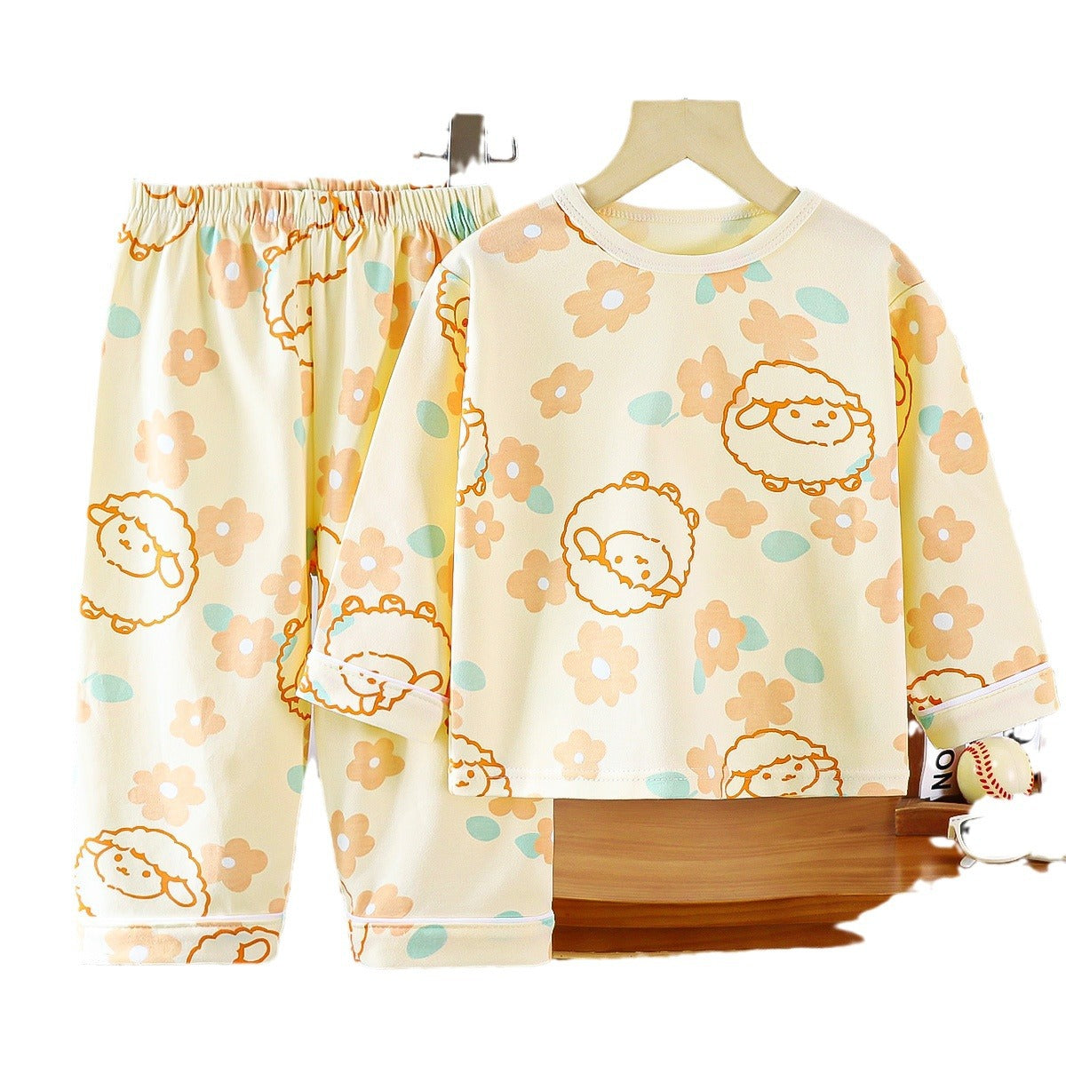 Children's home wear set cute animated pattern long sleeve pajamas