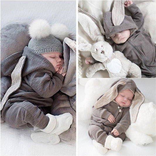 Baby big ears bunny hooded zipper romper