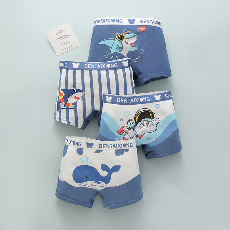 4 Pairs of Children's Underwear Cotton Boys Boxer Shorts