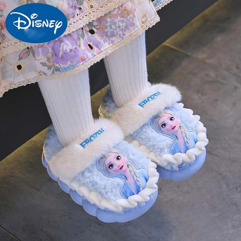 Sweet style warm home cotton slippers for girls and kids Princess Elsa