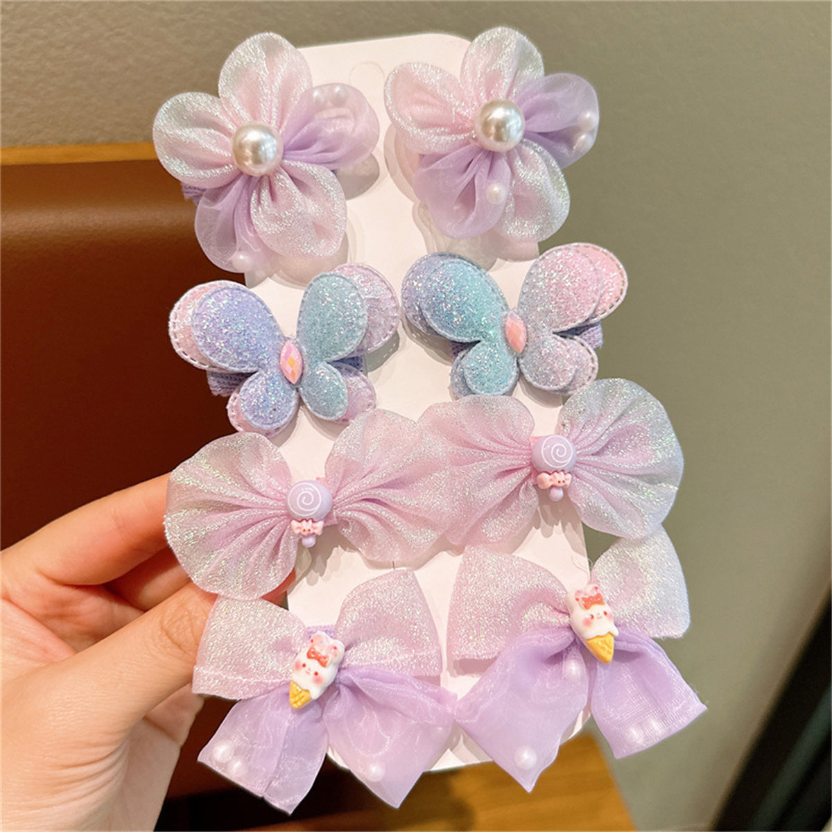 Children's bow hairpin princess super fairy yarn flower bangs clip does not hurt the hairpin