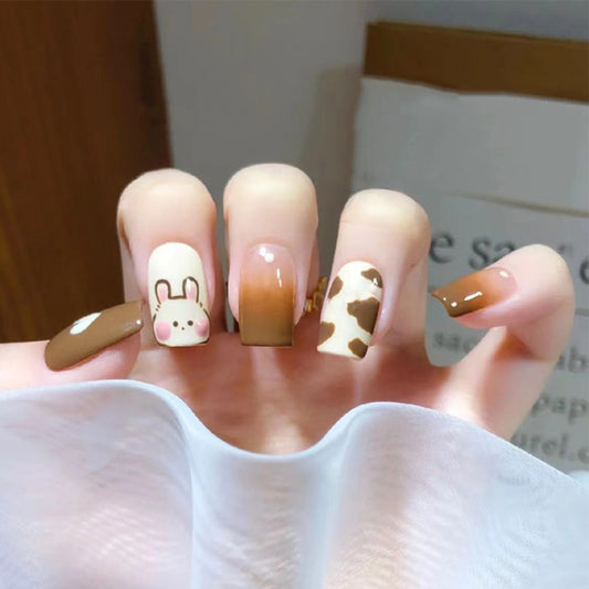 Cute Cow Pattern Brown Nail Art