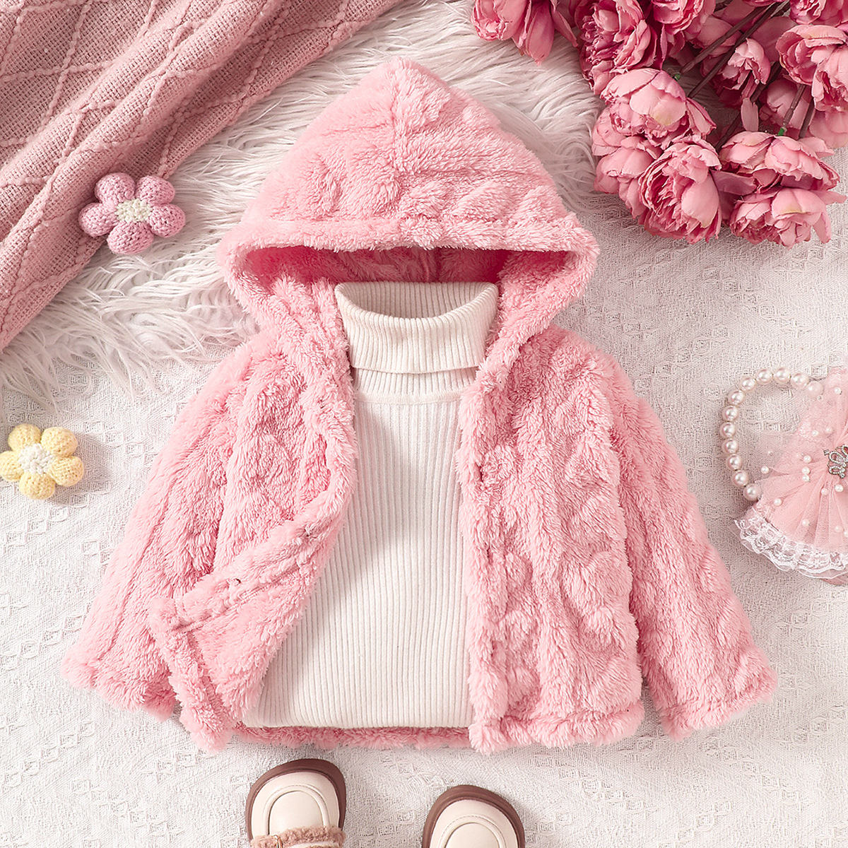 Girls autumn one-piece hooded top warm loose princess style