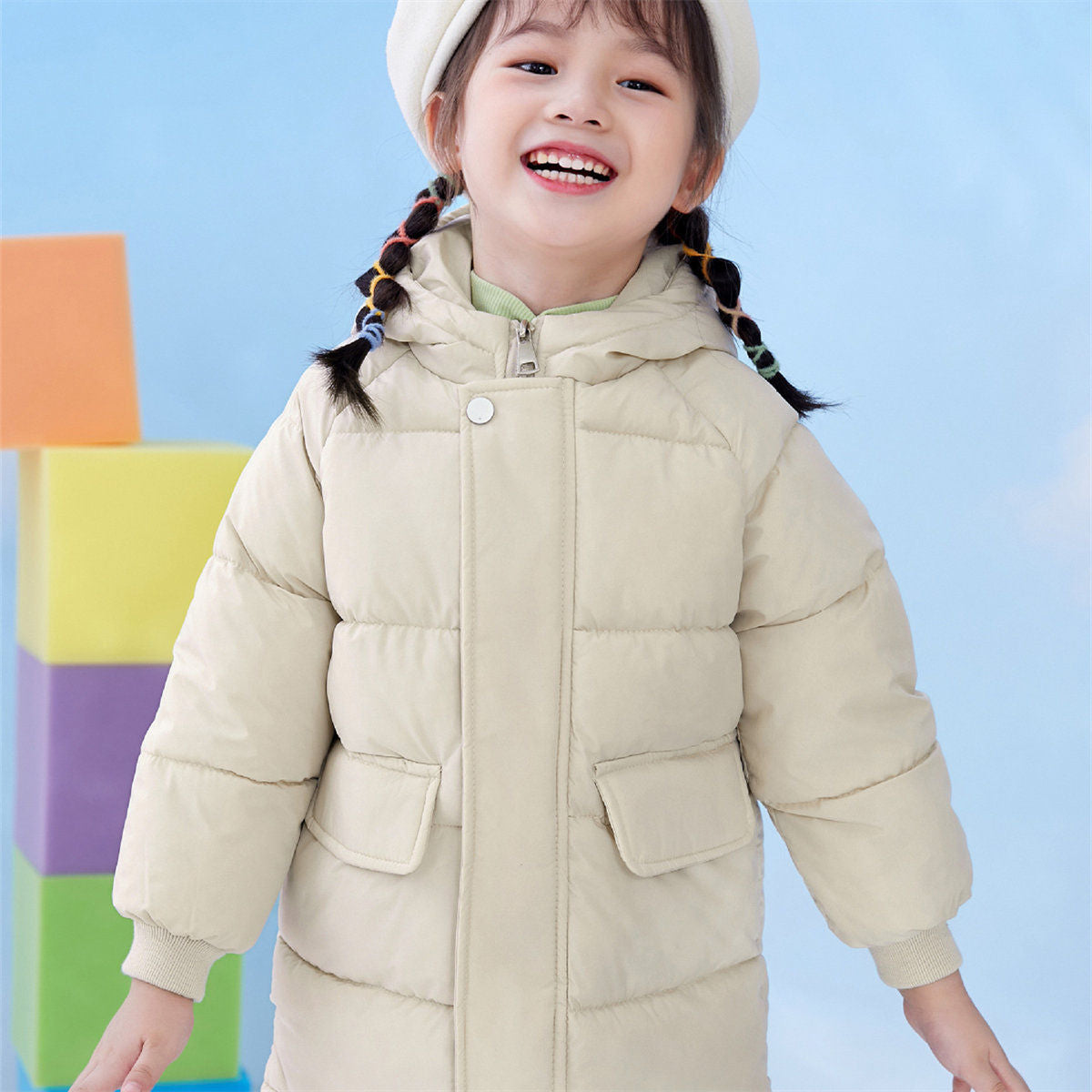 Winter solid color simple style short cotton coat for boys and girls