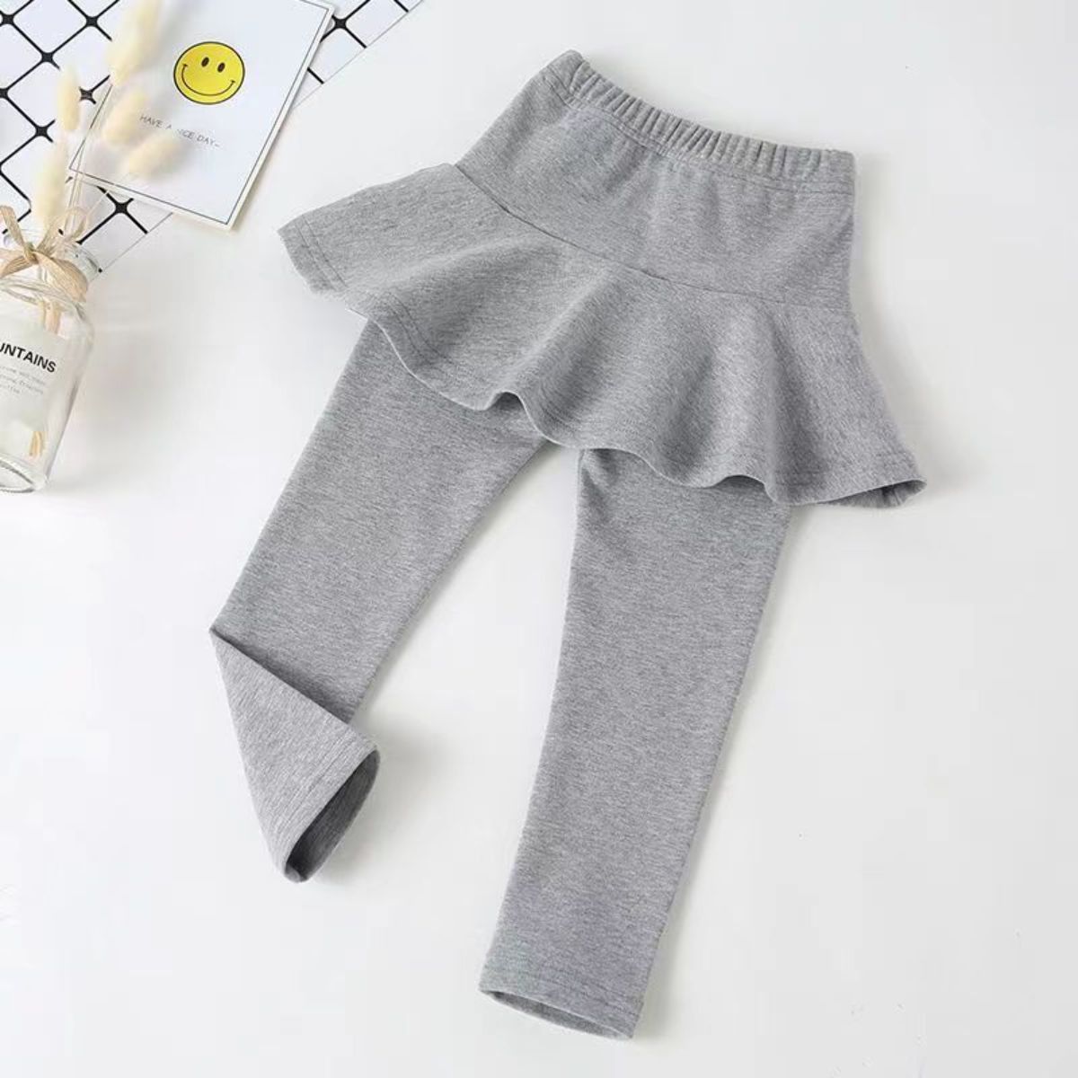 Children's clothing spring and autumn new girls' elastic bottoming outerwear pants fashionable ruffled skirt pants