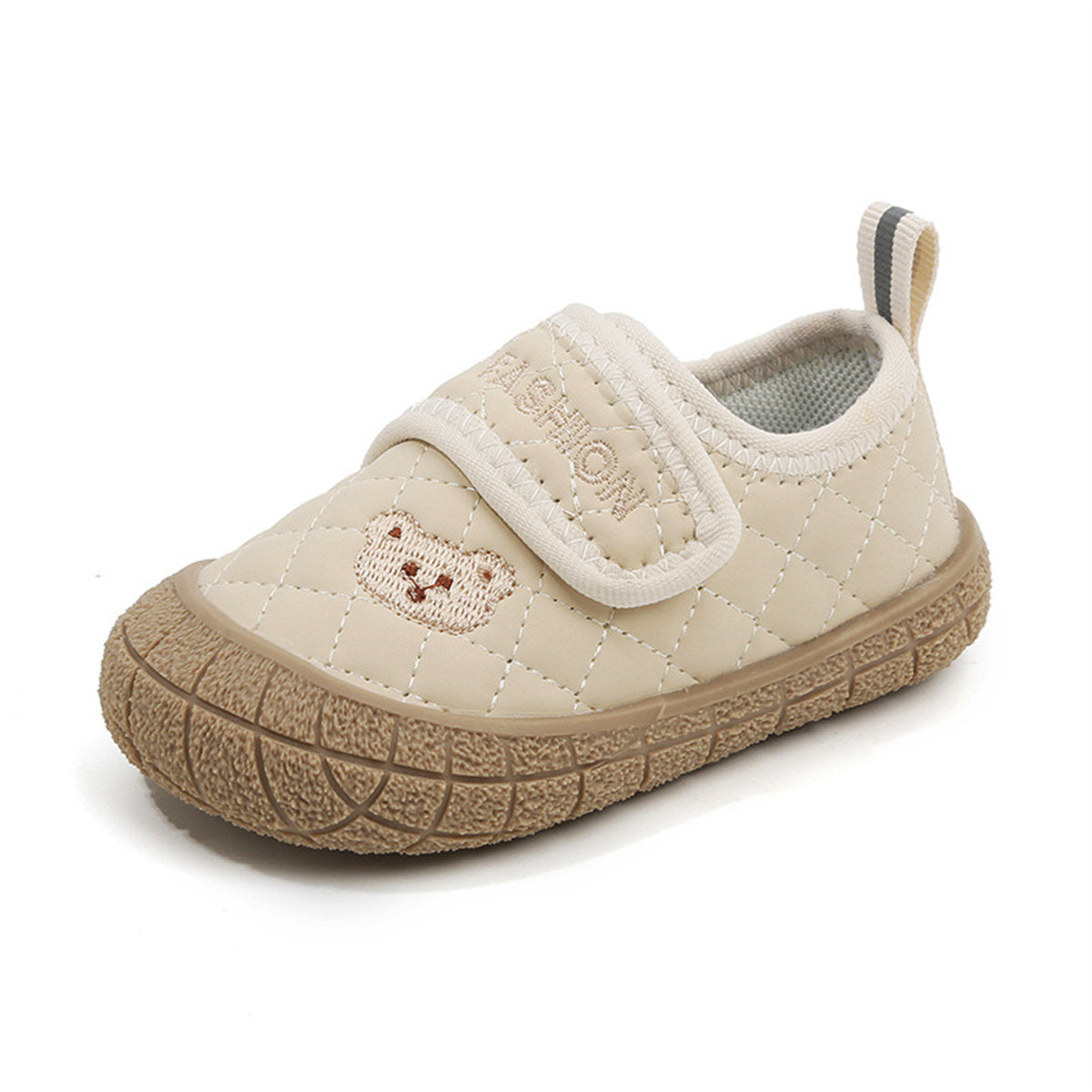 Children's and girls' cute bear embroidered soft-soled non-slip shock-absorbing Velcro toddler shoes