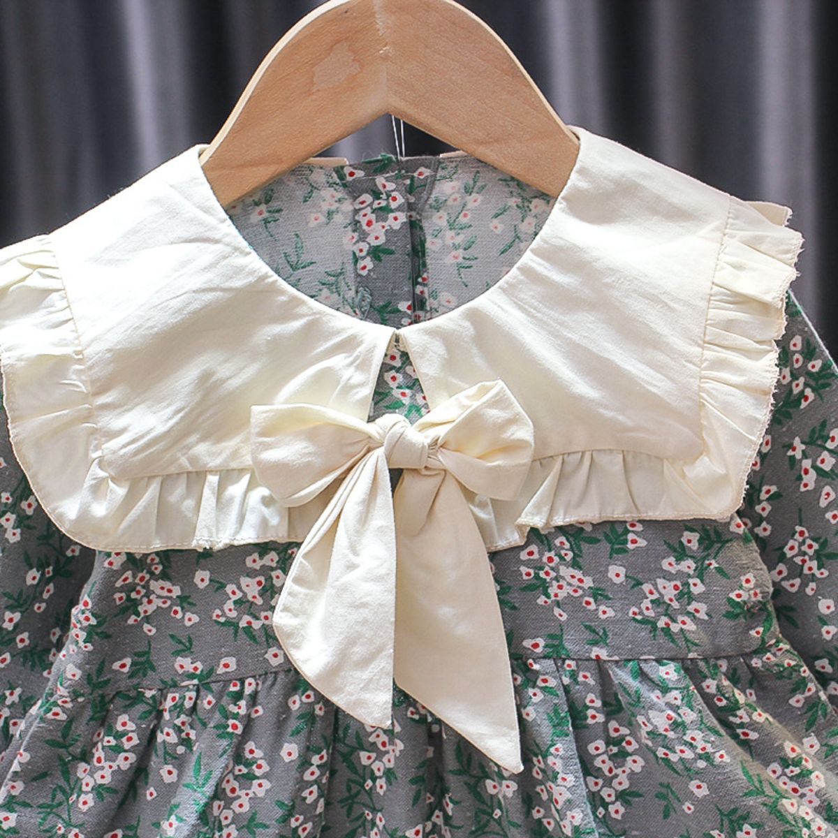 Children's skirt spring and autumn new style girls floral long-sleeved princess dress small and medium children's doll collar skirt