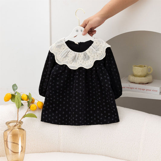 Girls autumn retro lace baby collar floral dress