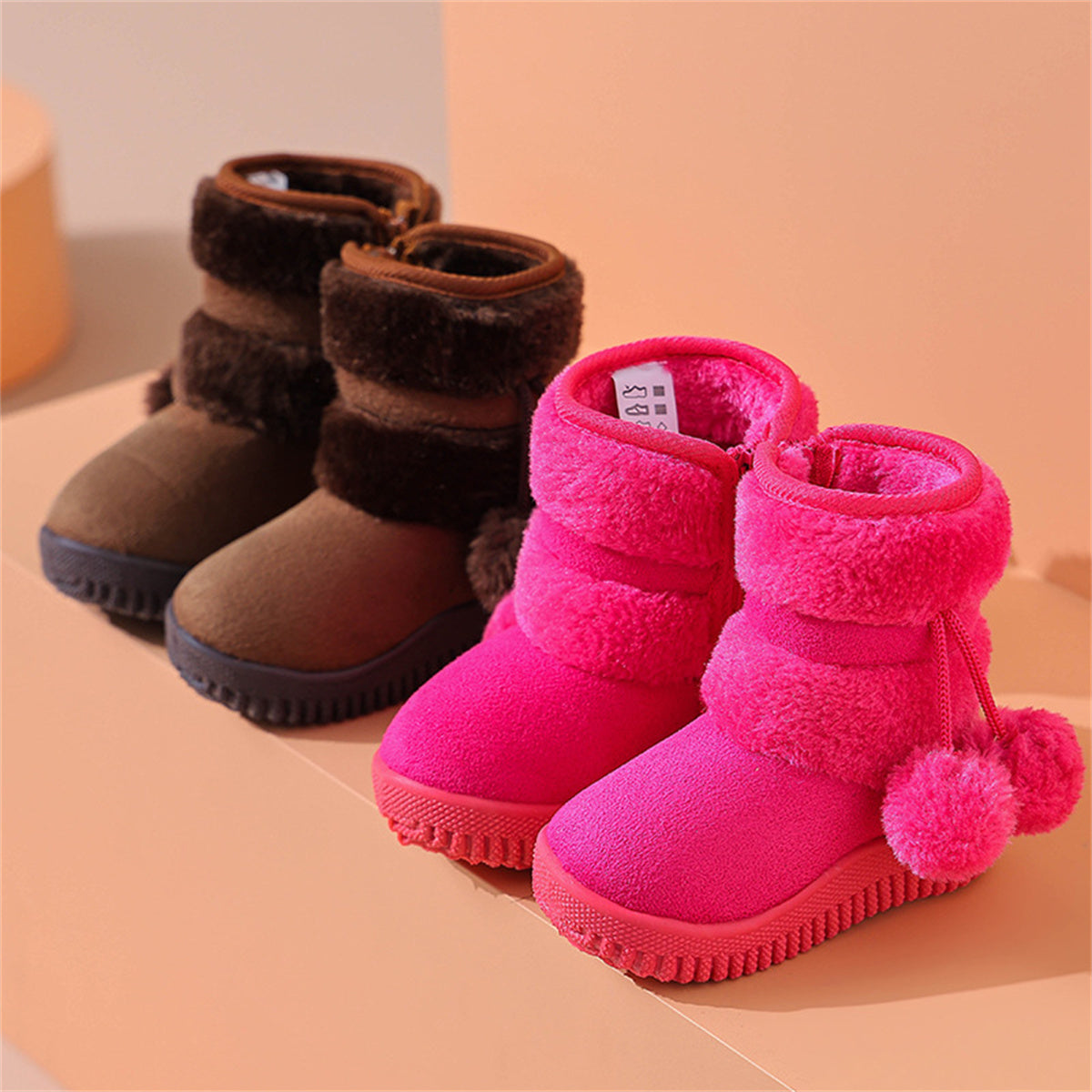 Children's girls cute bright color furry cute snow boots waterproof non-slip high top cotton shoes