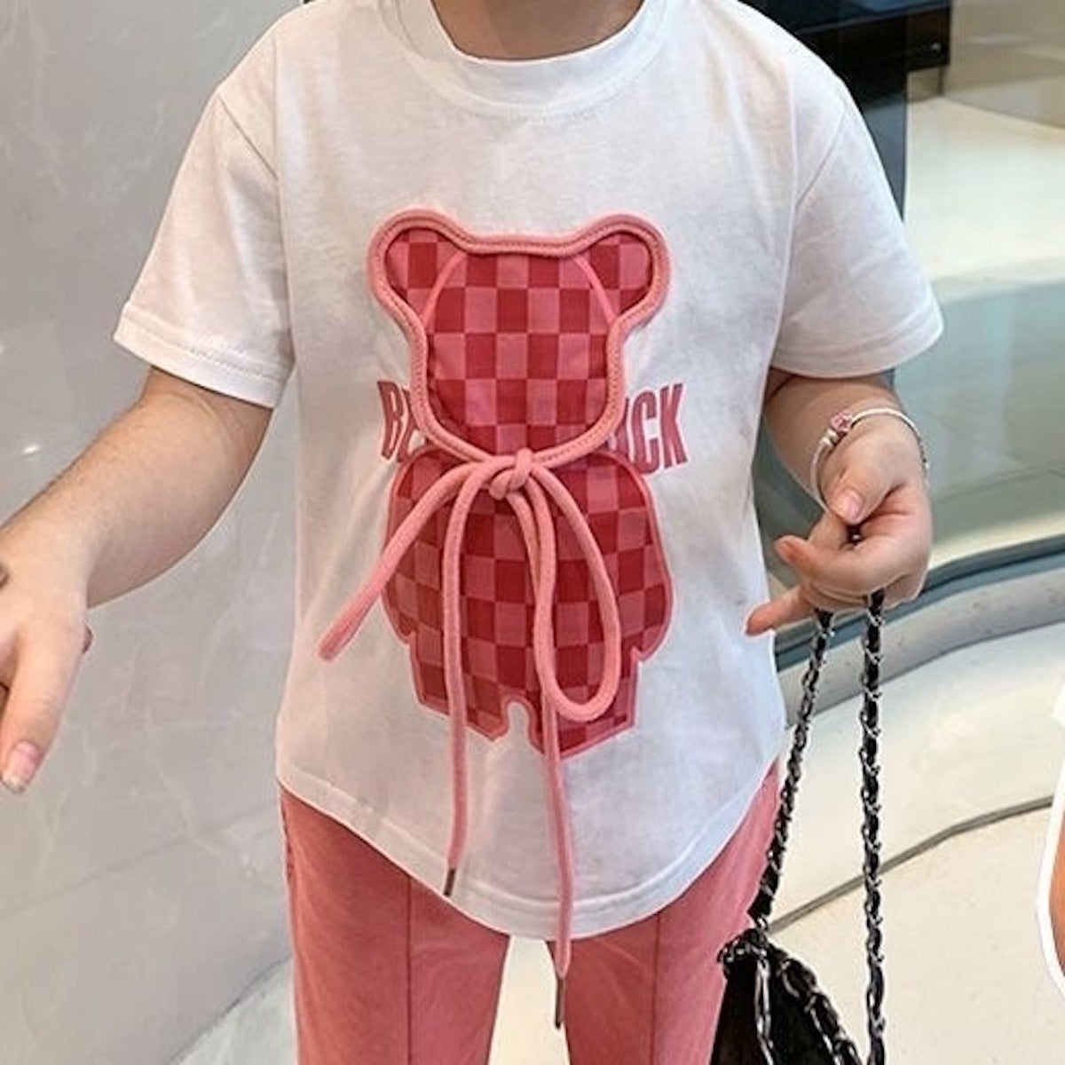 Girls suit summer cartoon print T-shirt flared pants baby two-piece suit