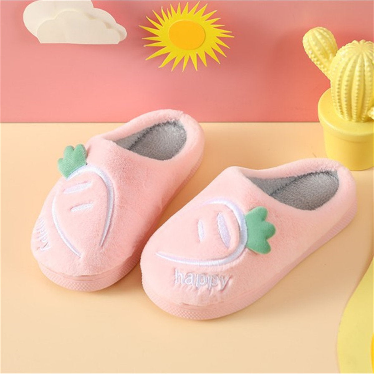 Cute carrot pattern warm cotton slippers for boys and girls in autumn and winter