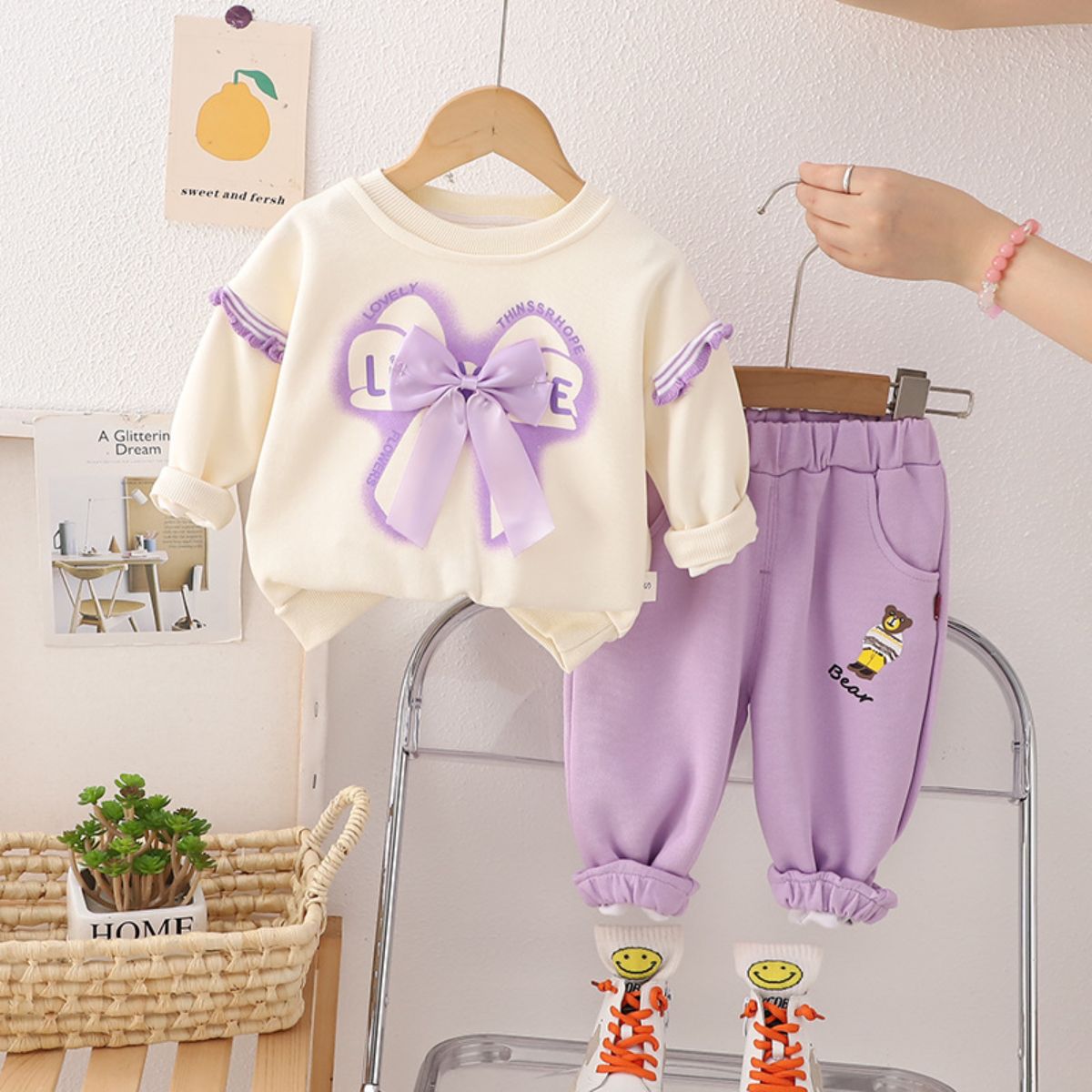 Autumn Girls Casual Pants Bowknot Sweater Set