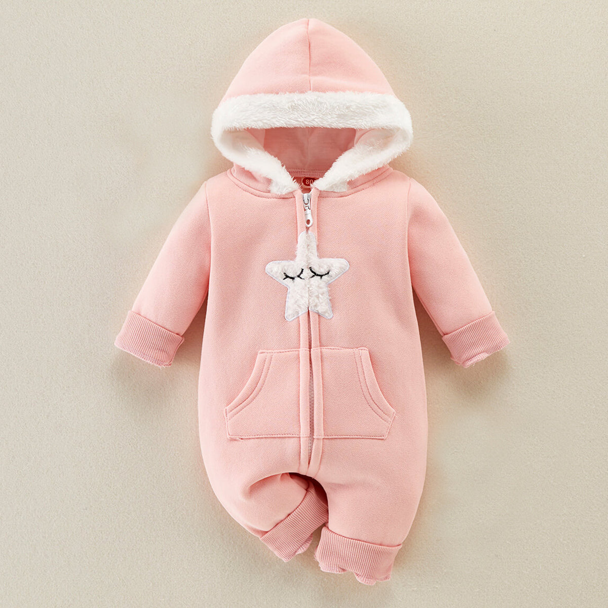 Baby Cute Furry Star Moon Printed Hooded Jumpsuit