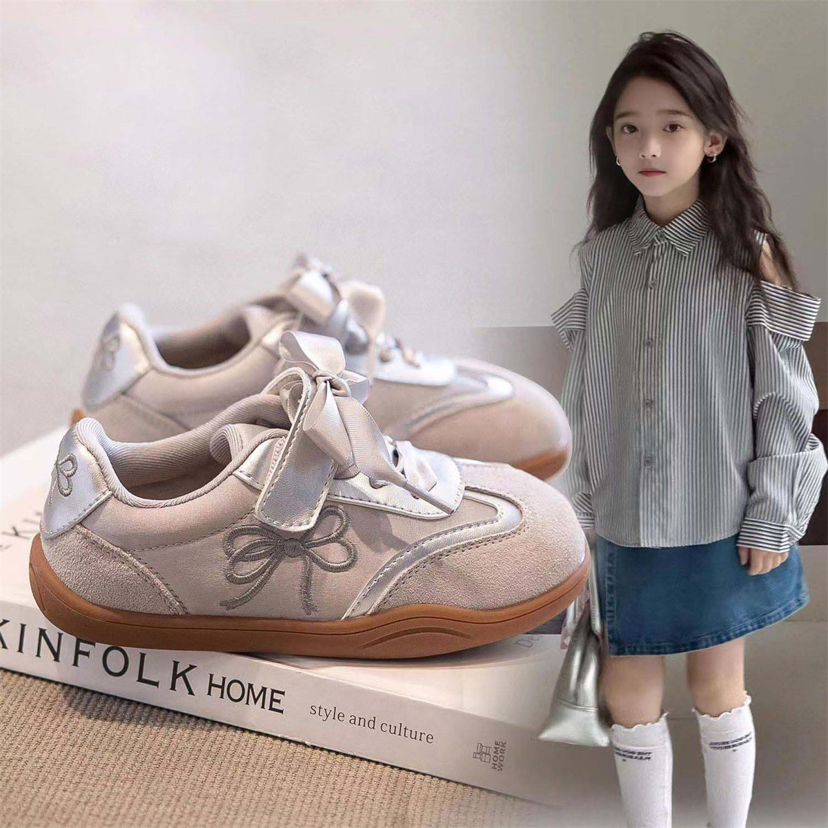 Children's girls autumn and winter sweet ballet style German training shoes soft sole casual low-top sneakers