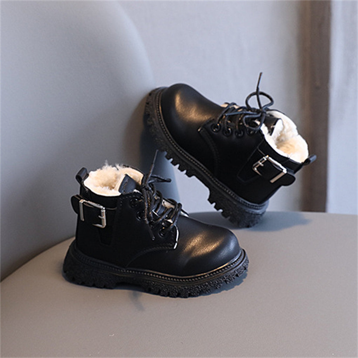 Children's girls' solid color urban temperament style plus velvet thick warm cotton boots