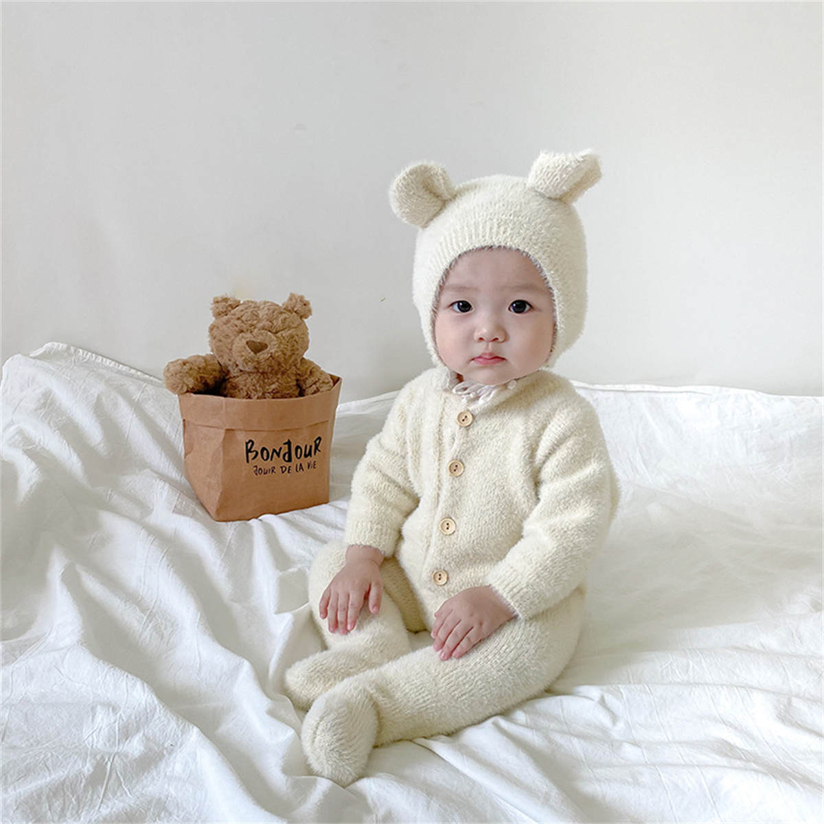 Baby autumn mink fleece bear foot cover crawling clothes