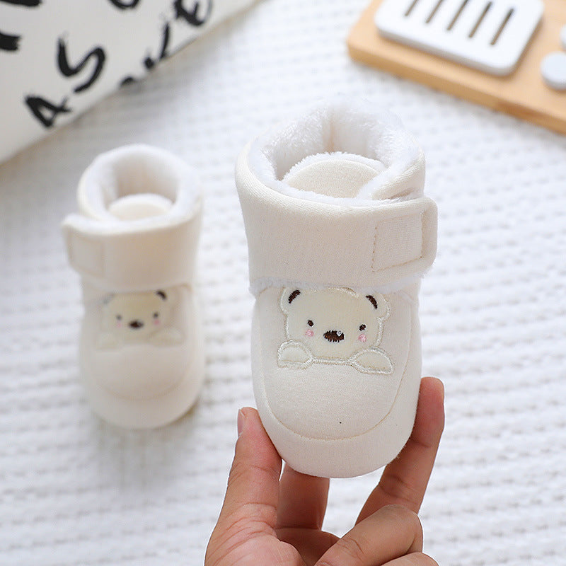 Baby and toddler boys winter cute bear pattern plush warm soft sole cotton shoes