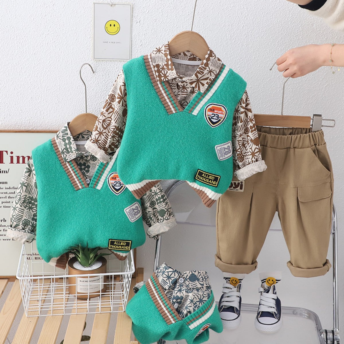 Boys autumn new vest vest suit spring and autumn baby clothes stylish three-piece children's clothing