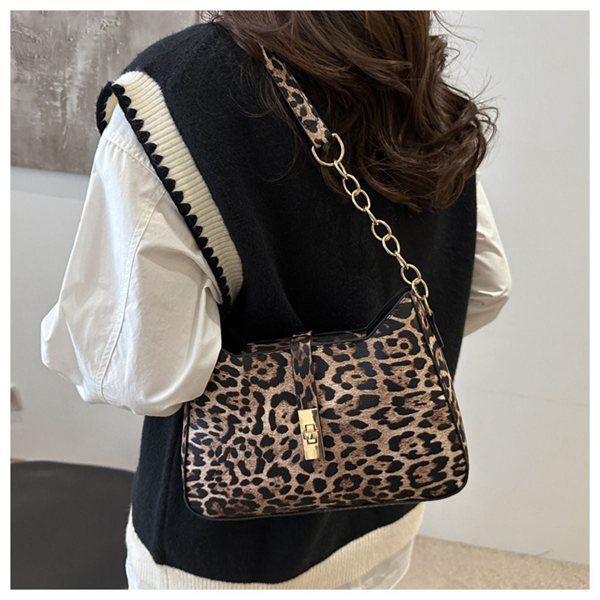 Women&#39;s high-end trendy all-match leopard print shoulder bag