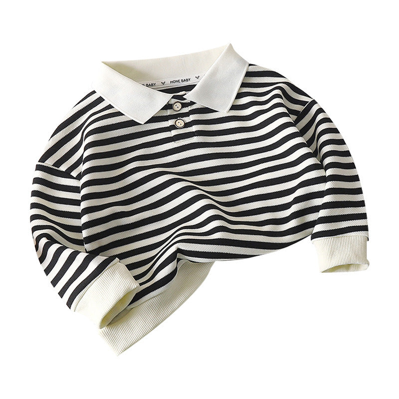 Children's long-sleeved striped POLO shirt autumn and winter boys and girls tops small and medium children's lapel bottoming shirt baby T-shirt