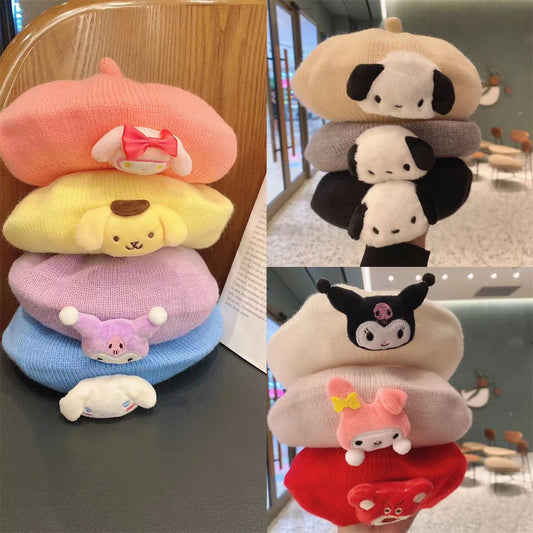 Children's girls Sanrio cartoon cute style three-dimensional doll warm autumn and winter beret