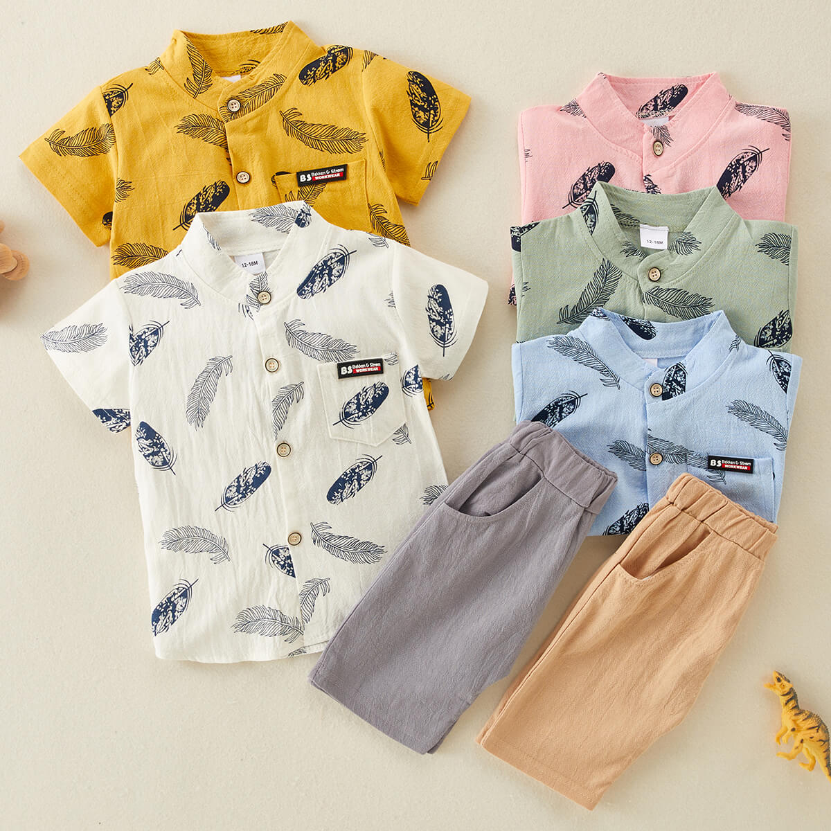 Baby Boy Feather Printed Short-sleeve Shirt & Shorts