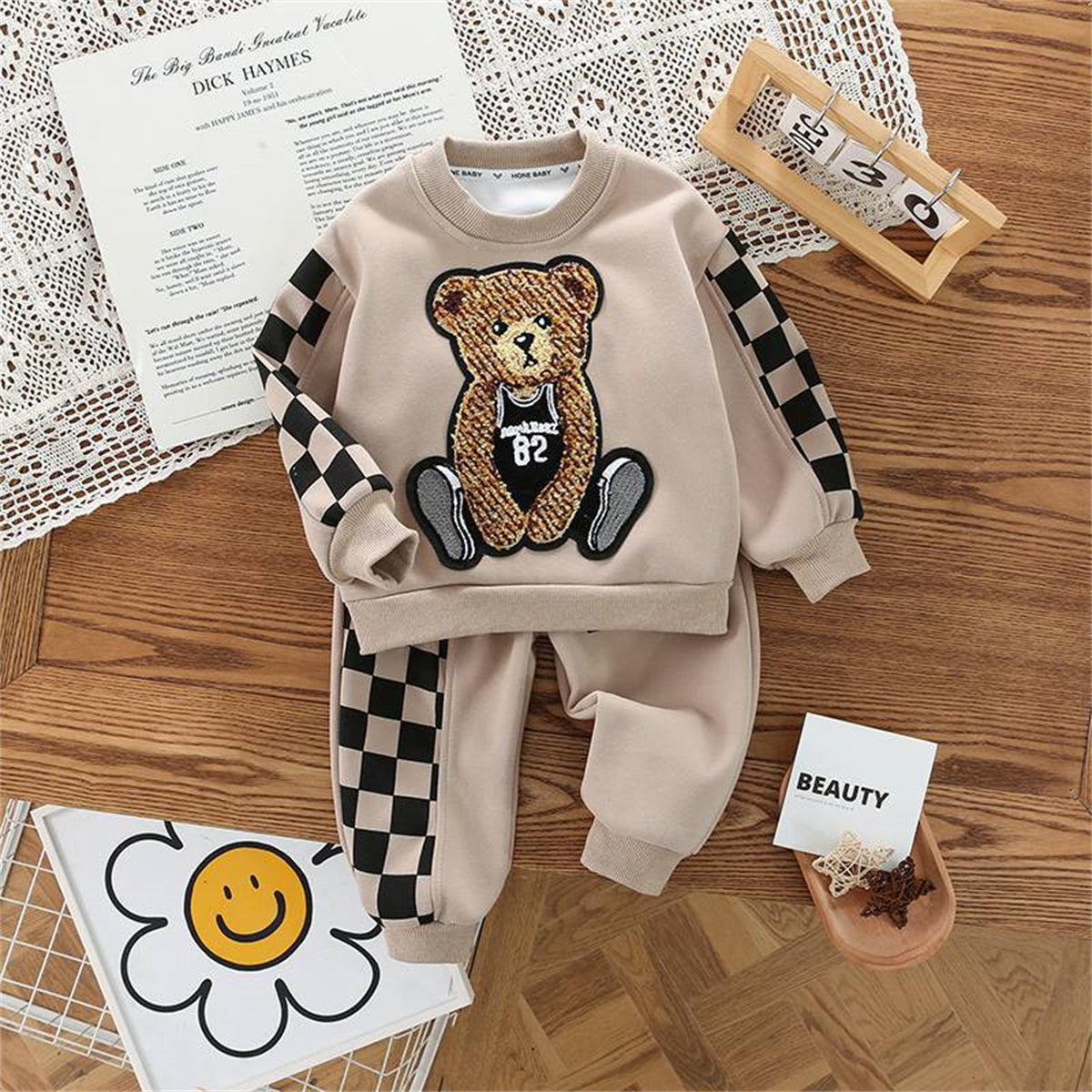 children's suit sweatshirt boy's checkered bear suit