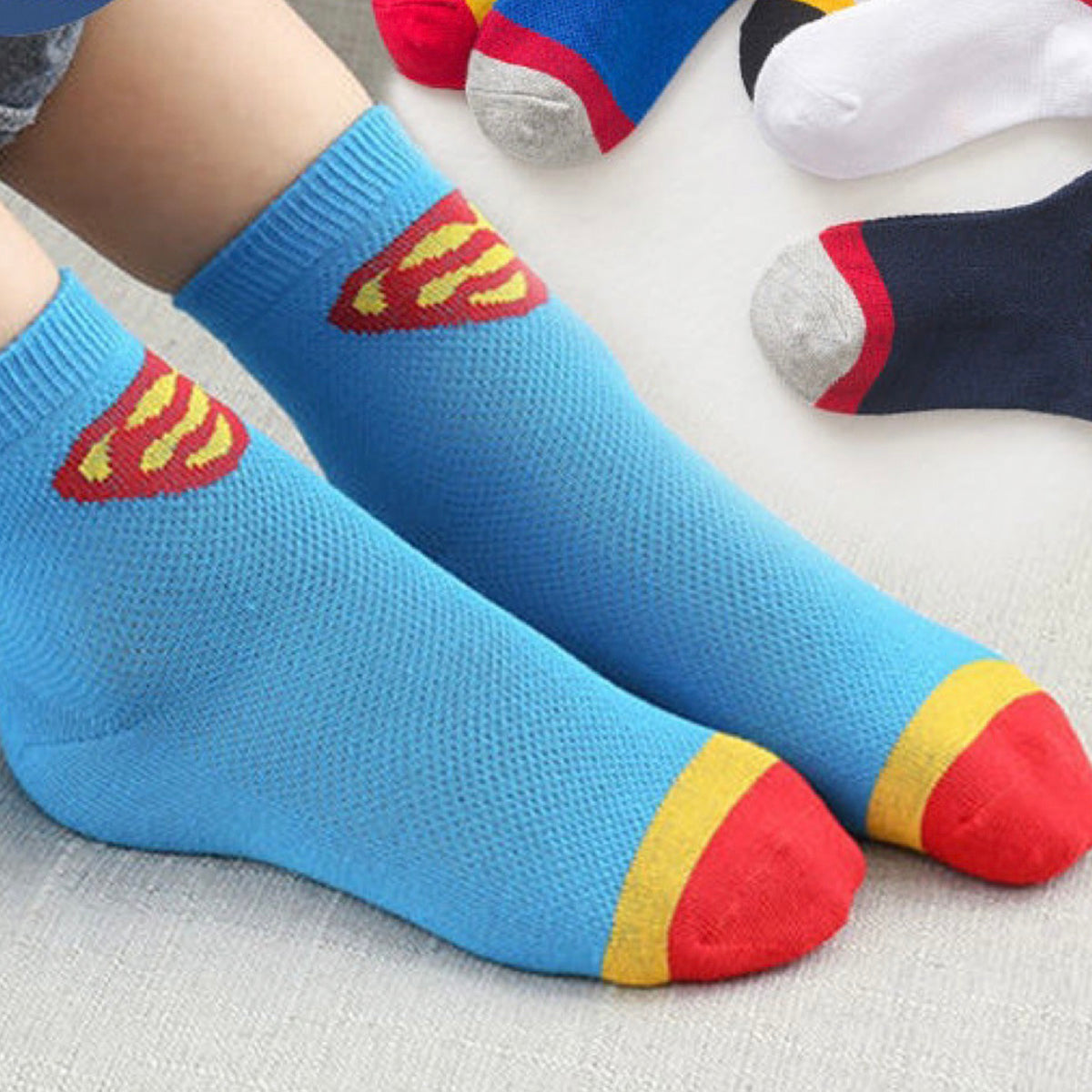 Boys Spring and Summer Thin Cartoon Mesh Breathable Middle Tube Socks