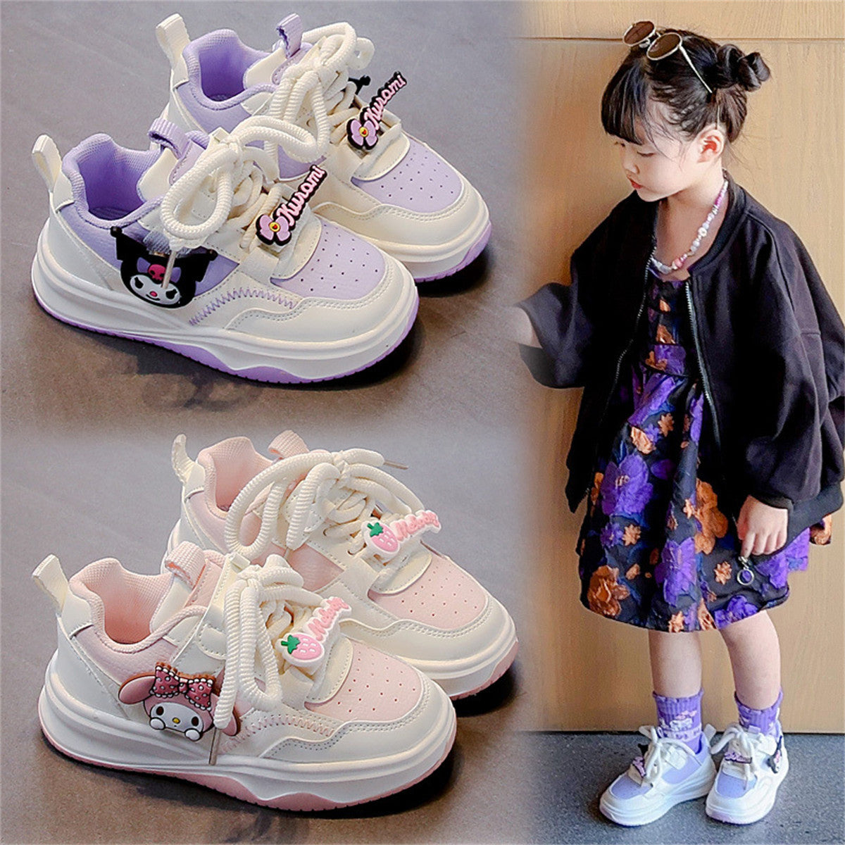 Sanrio pattern casual style comfortable soft sole breathable sports shoes for medium and large children and girls