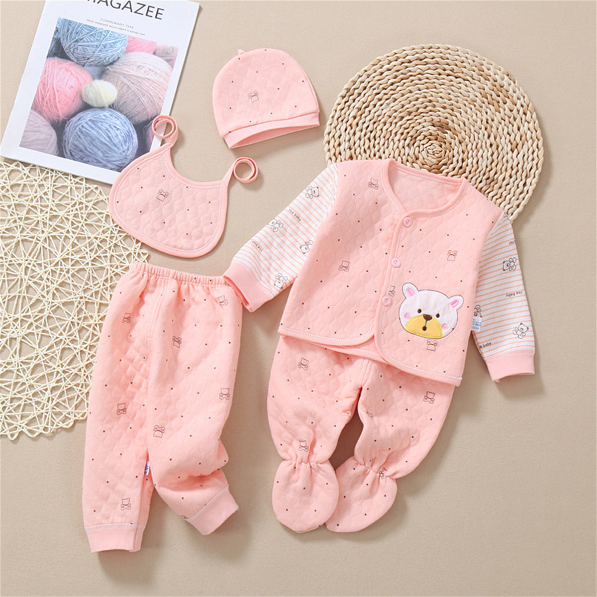 Newborn baby autumn and winter thick cotton clothes five-piece set