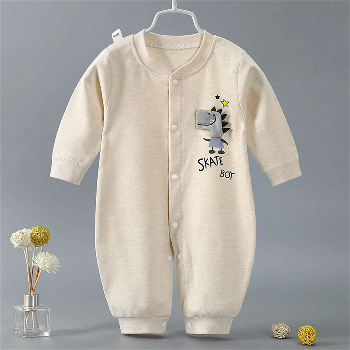 Autumn and winter baby snap button pure cotton long sleeve romper