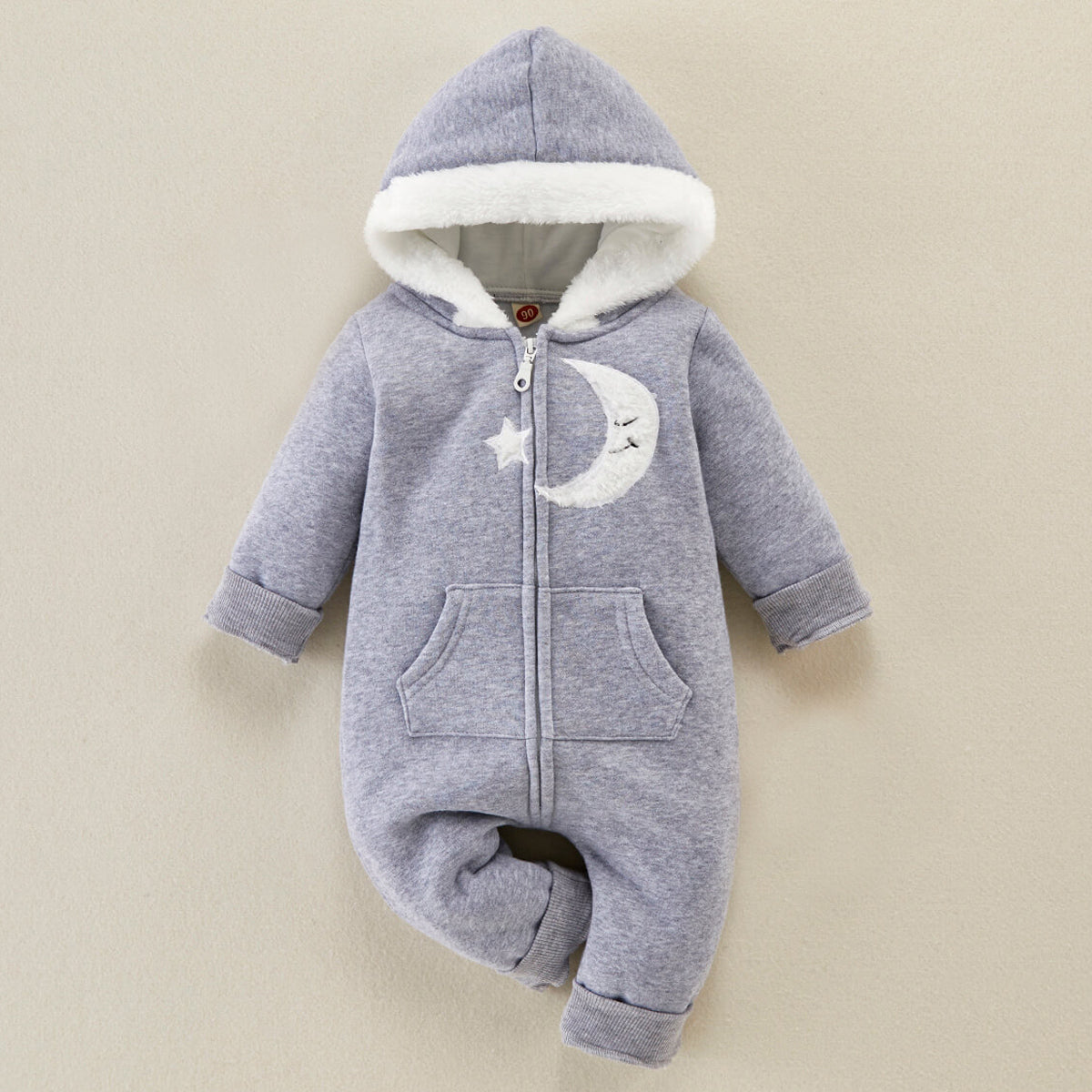 Baby Cute Furry Star Moon Printed Hooded Jumpsuit