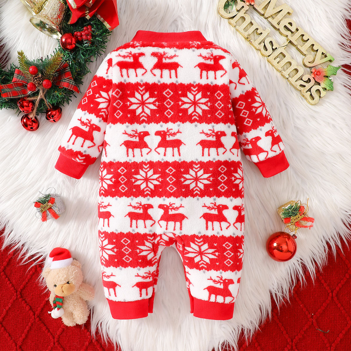 Baby Girl Christmas Clothes Newborn Long Sleeve Jumpsuit Warm Romper Winter Red Jumpsuit Climbing Suit