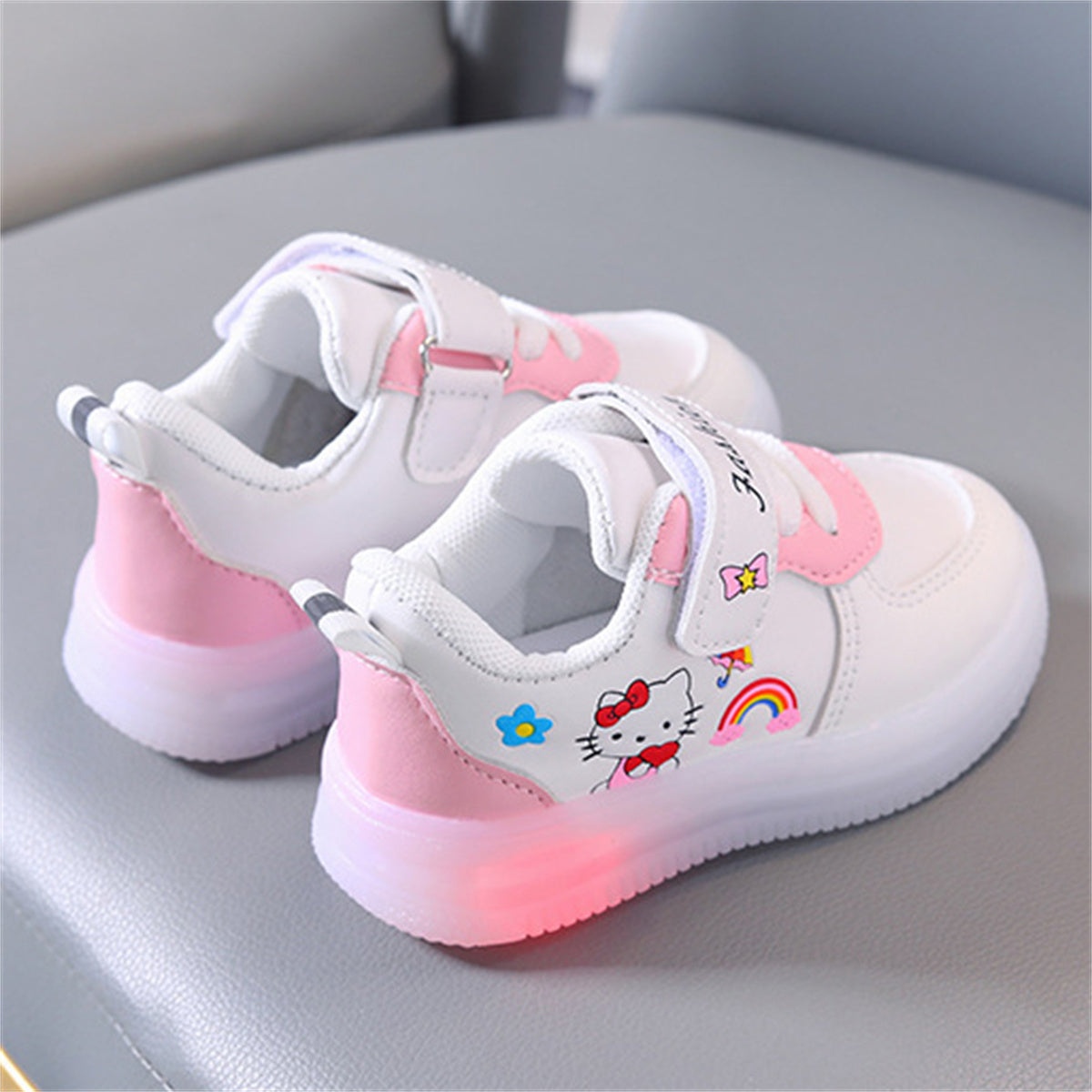 Toddler Girls Autumn Hello Kitty Cute Pattern Luminous Low-top Sneakers