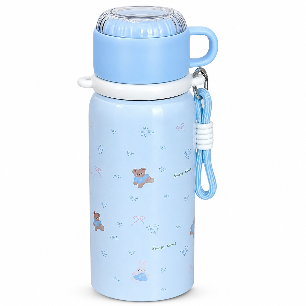 620ml Kids Insulated Water Bottle with Carry Strap and Cup-Style Lid