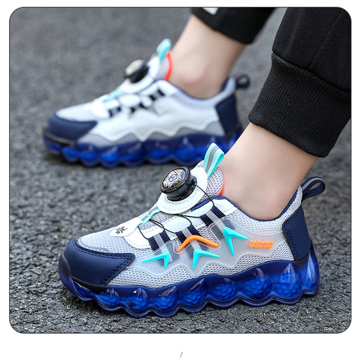 Middle and large boys spring and autumn color matching sports style running soft sole shock absorption non-slip sports shoes