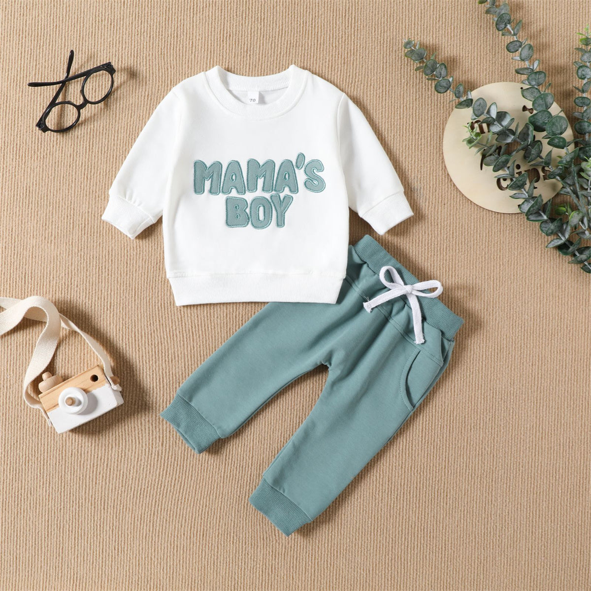 Children's letter embroidered sports sweatshirt solid color trousers infant two-piece suit