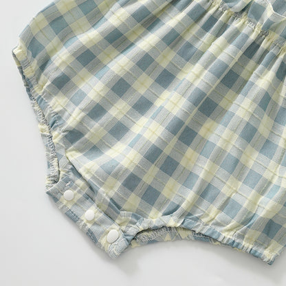 Plaid short-sleeved romper