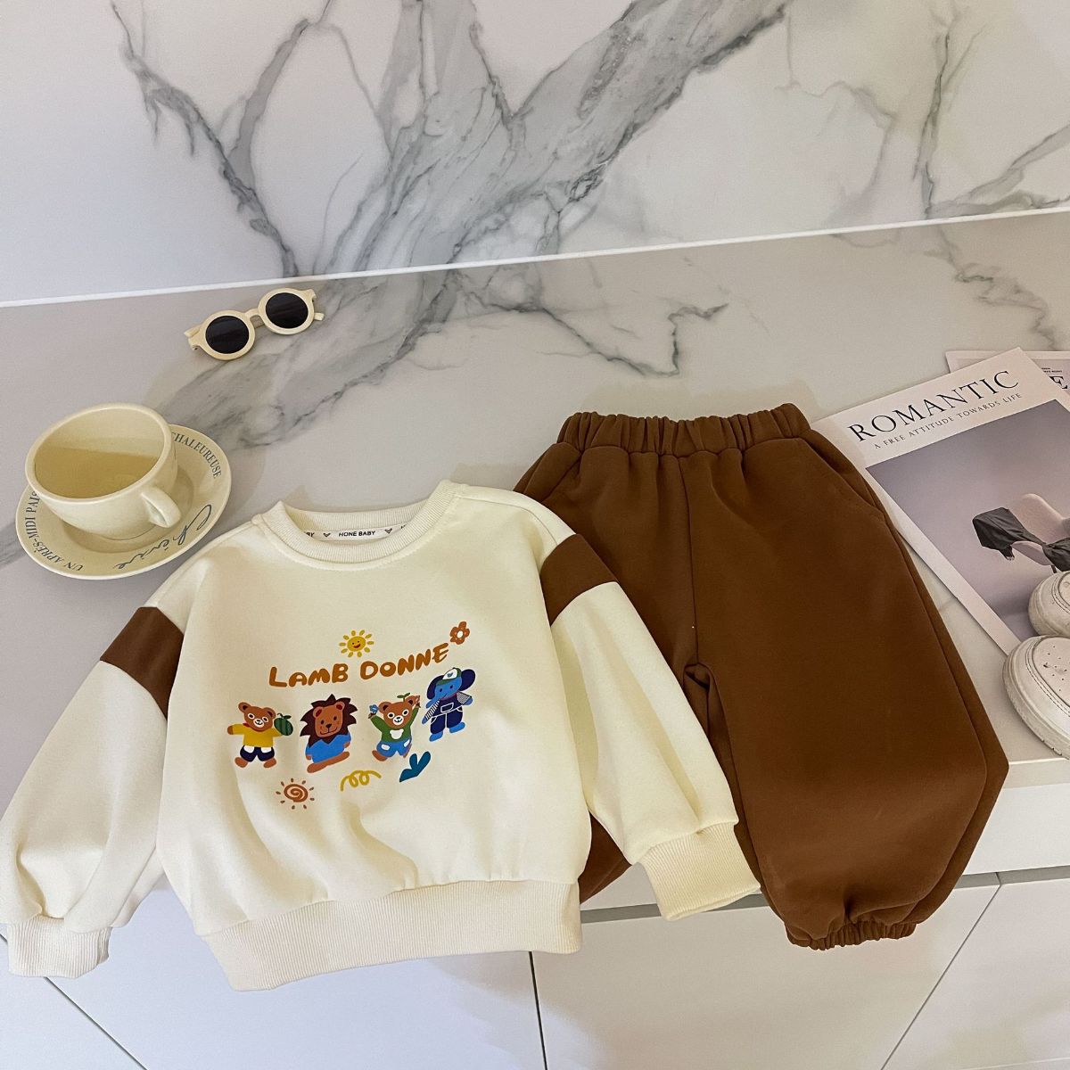 New style boys and girls suits spring and autumn children's clothes autumn clothes baby splicing sweater pants two-piece suit