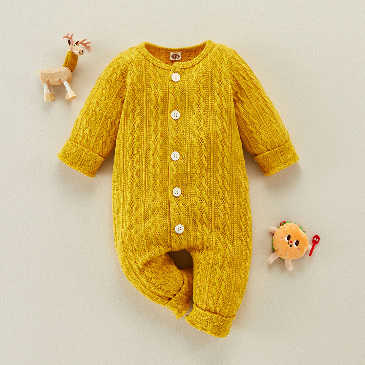 Baby Girl Casual Solid Long Sleeve Knitted Jumpsuit