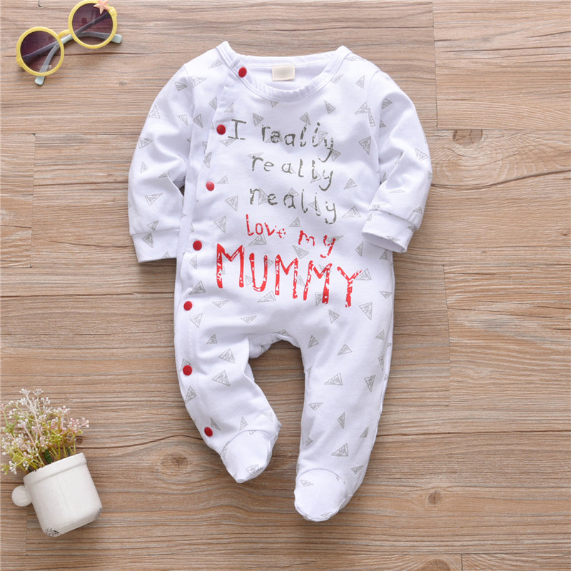 Baby 100% Cotton Letter Printed Long-sleeve Long-leg Romper