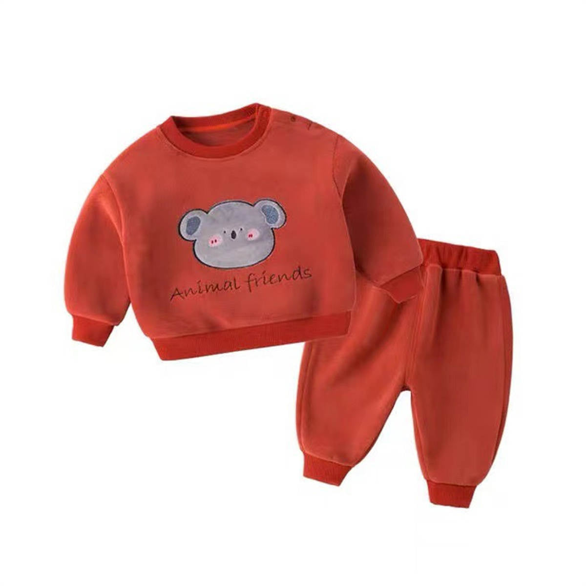 Baby autumn and winter cartoon plus velvet two piece suit