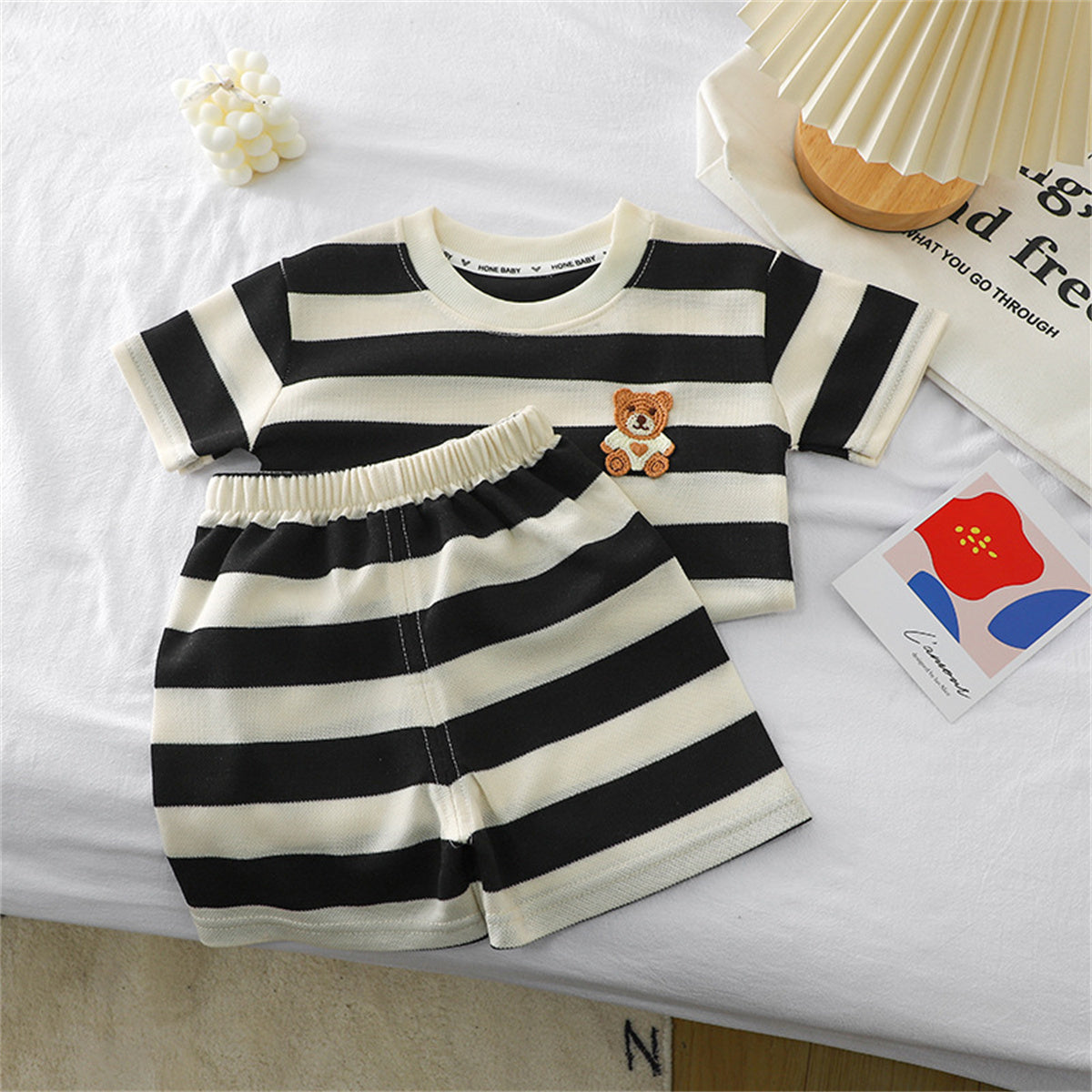 New children's short-sleeved suit striped Korean style children's clothing