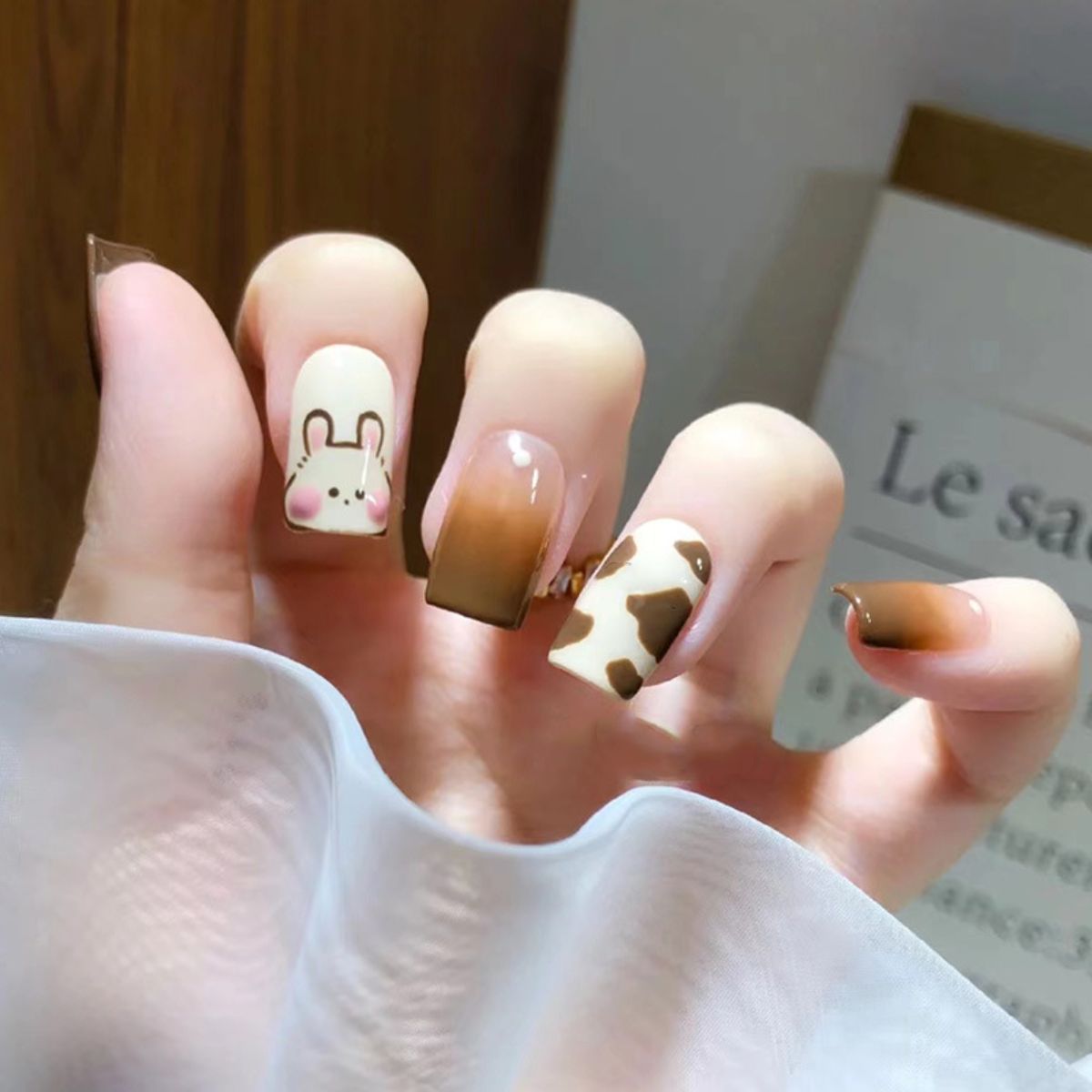 Cute Cow Pattern Brown Nail Art