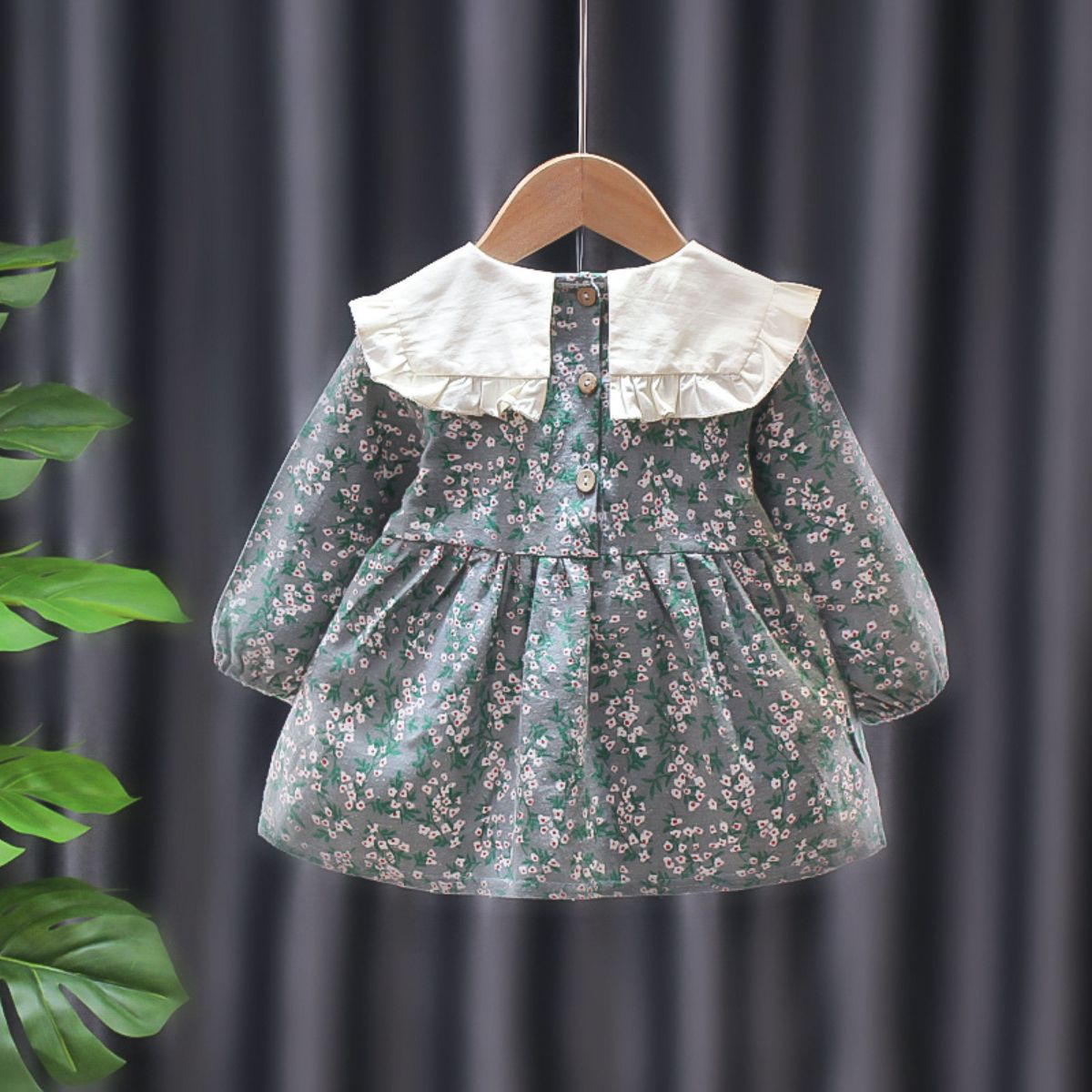 Children's skirt spring and autumn new style girls floral long-sleeved princess dress small and medium children's doll collar skirt