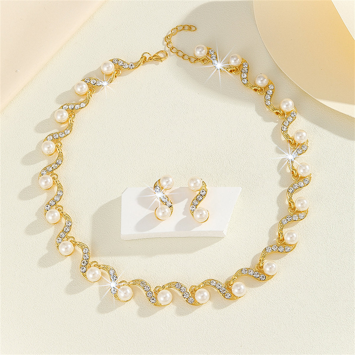 Women's 2-piece vintage elegant style sparkling pearl series bridal wedding accessories jewelry set