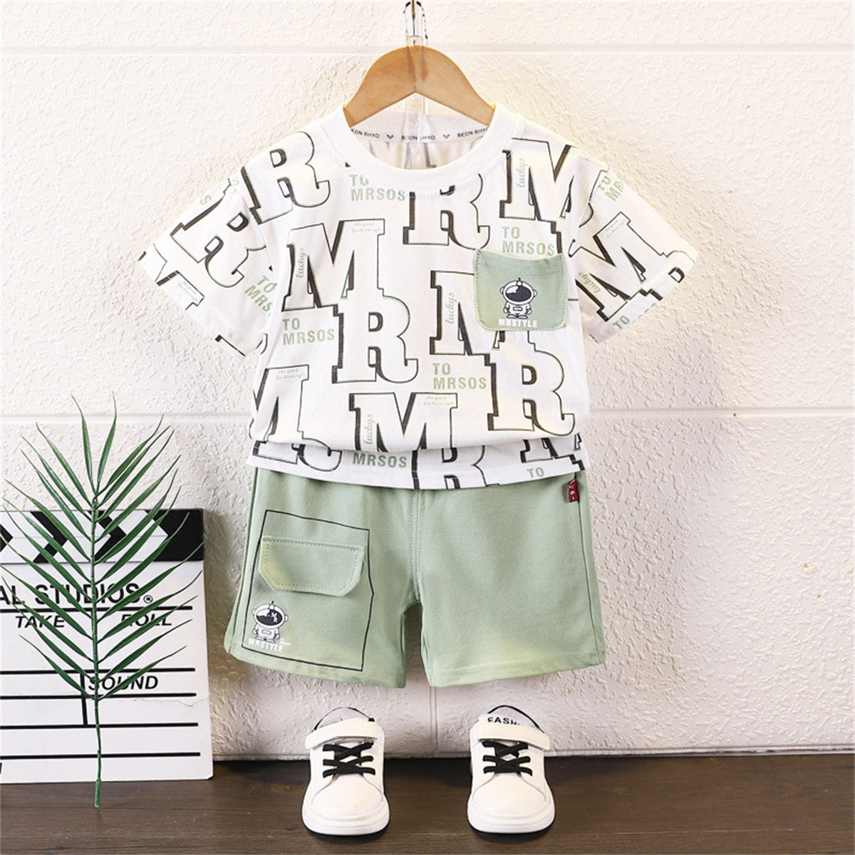 Boys Summer Letter Astronaut Cotton Short-sleeved T-shirt Set