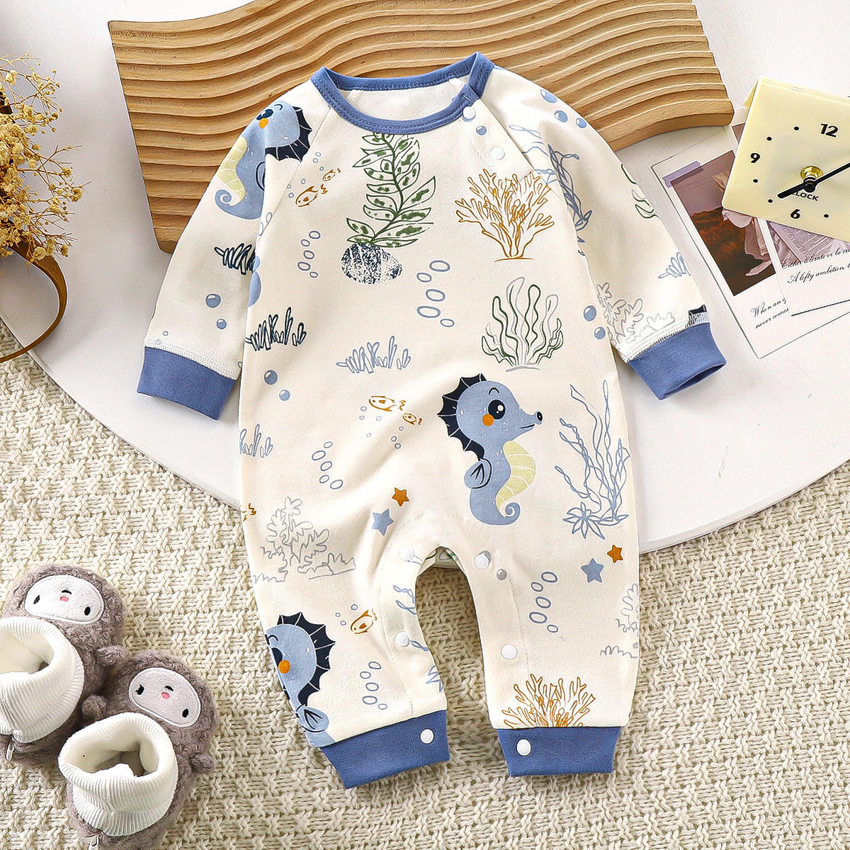 Baby Onesie Cartoon Long Sleeve Crawling Suit Newborn Clothes Cotton Boneless Hoodie